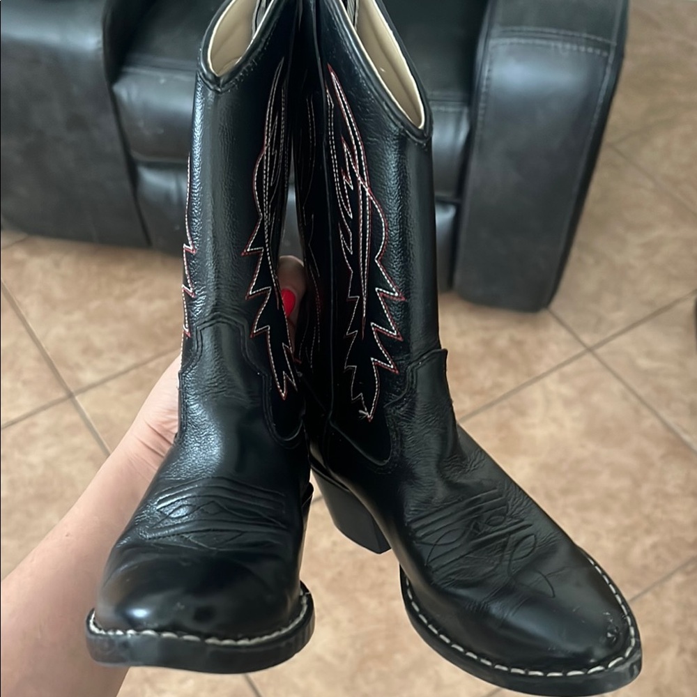 Old West Kids Black Boots with Pink Stitching
